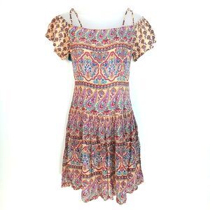 PATRONS OF PEACE Women’s XS Boho Tie-Strap Off-The-Shoulder Mini Dress Paisley